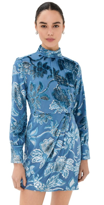 SIMKHAI Halen Draped Velvet Mini Dress Celestial