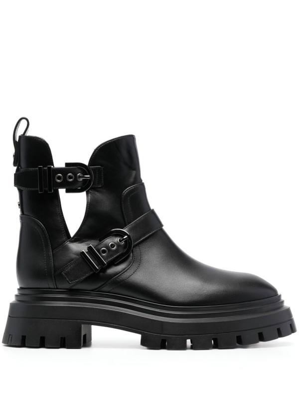 buckle-fastening leather ankle boots