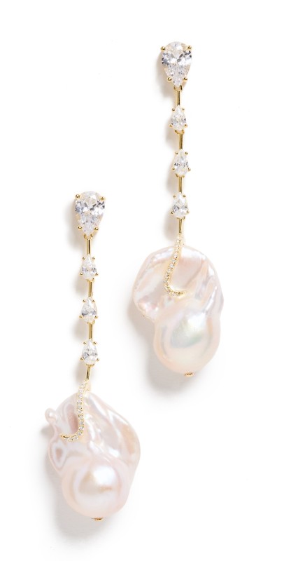 By Adina Eden 14k Dangling Baroque Pearl Stud Earrings Gold