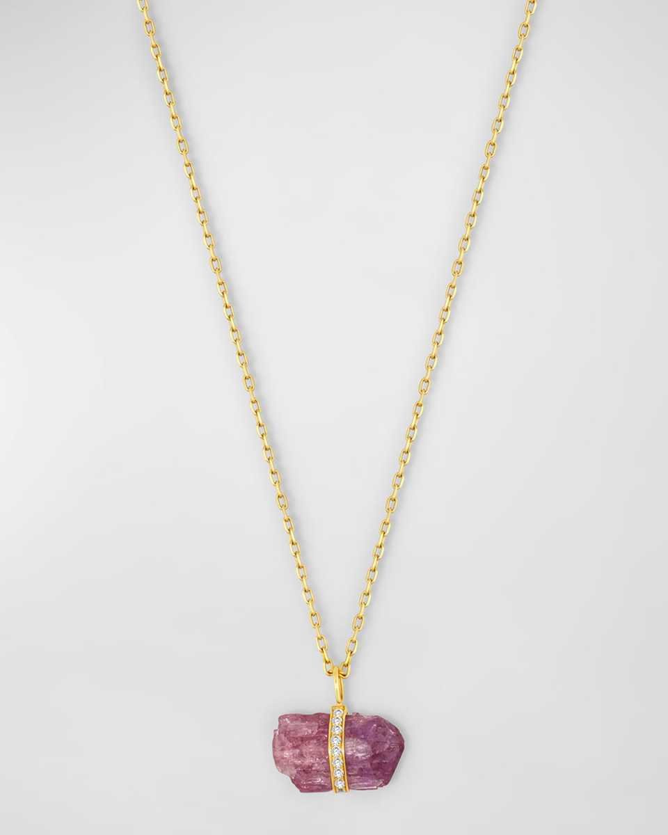 Pink Topaz Diamond Center Bar Charm Necklace
