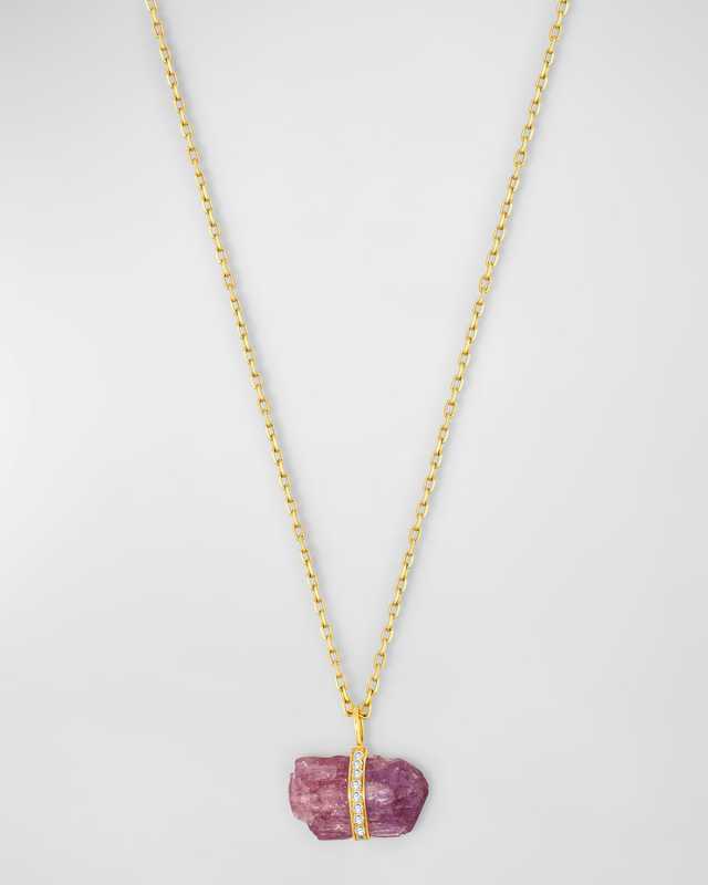 Pink Topaz Diamond Center Bar Charm Necklace