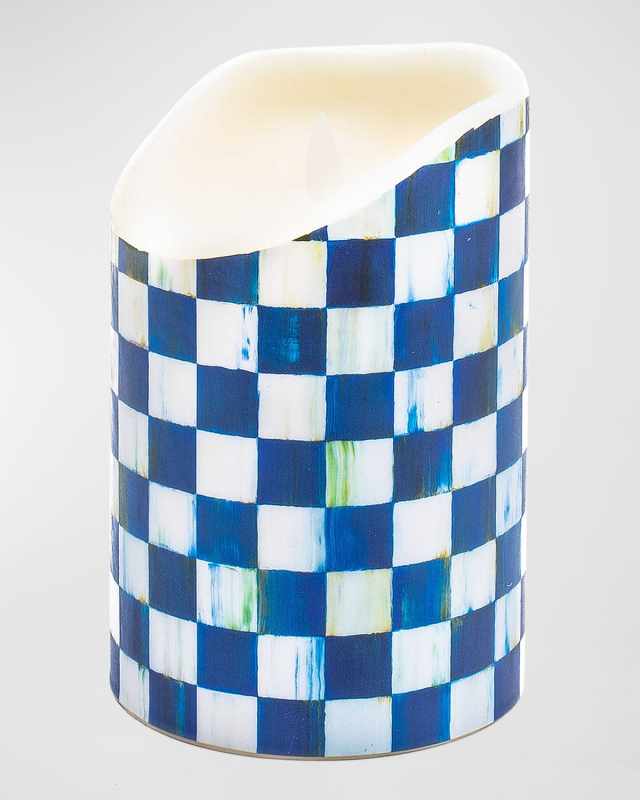 Royal Check Flicker Pillar Candle - 6"