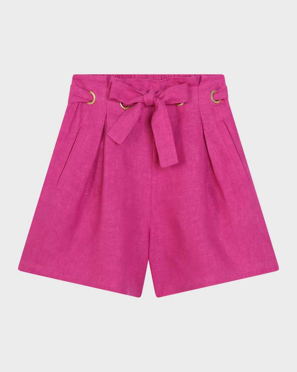 Girl's Linen Shorts with Eyelets, Size 4-5