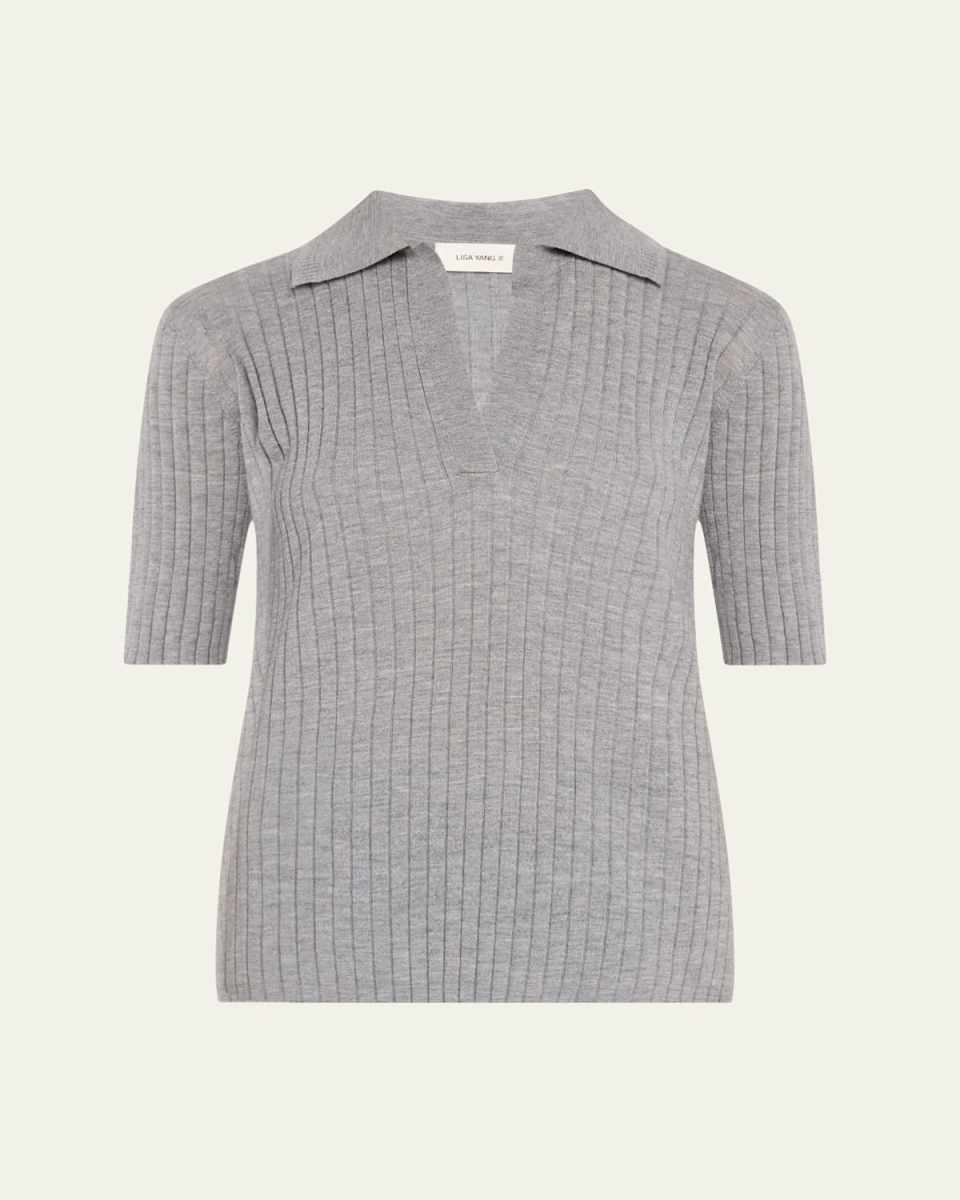 Freda Cashmere Short-Sleeve V-Neck Sweater