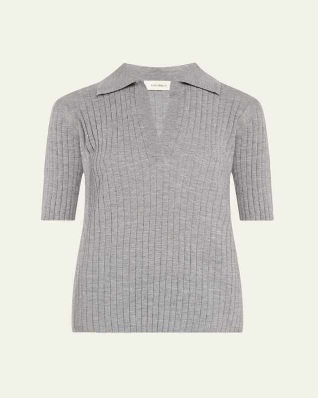 Freda Cashmere Short-Sleeve V-Neck Sweater