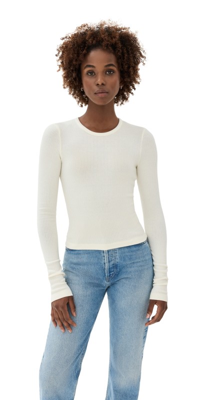 AGOLDE Alma Shrunken Crew Neck Top Oat Milk