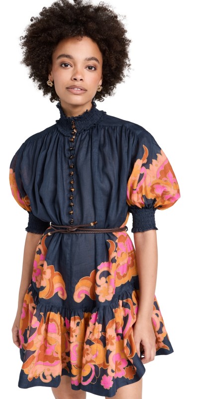 Zimmermann Acadian Lantern Mini Dress Navy Paisley