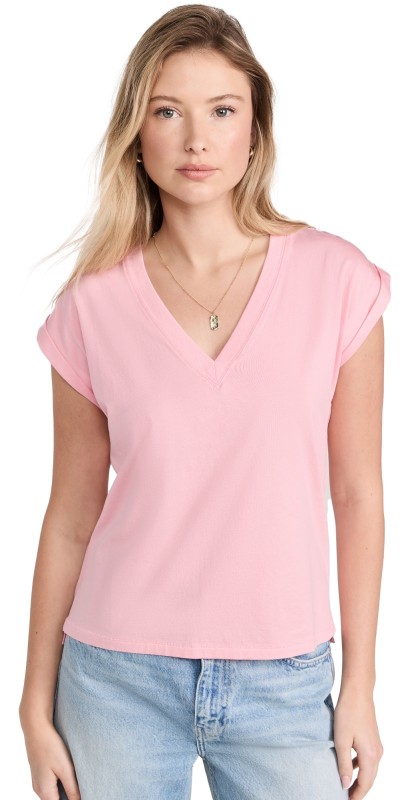 FRAME Easy V Neck Tee Dusty Pink