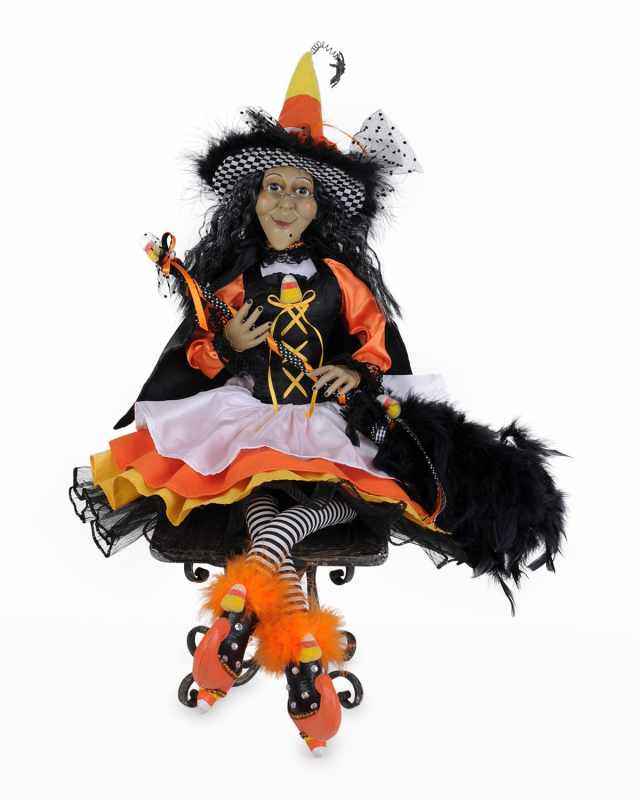 Halloween Candy Corn Sitting Witch Decor