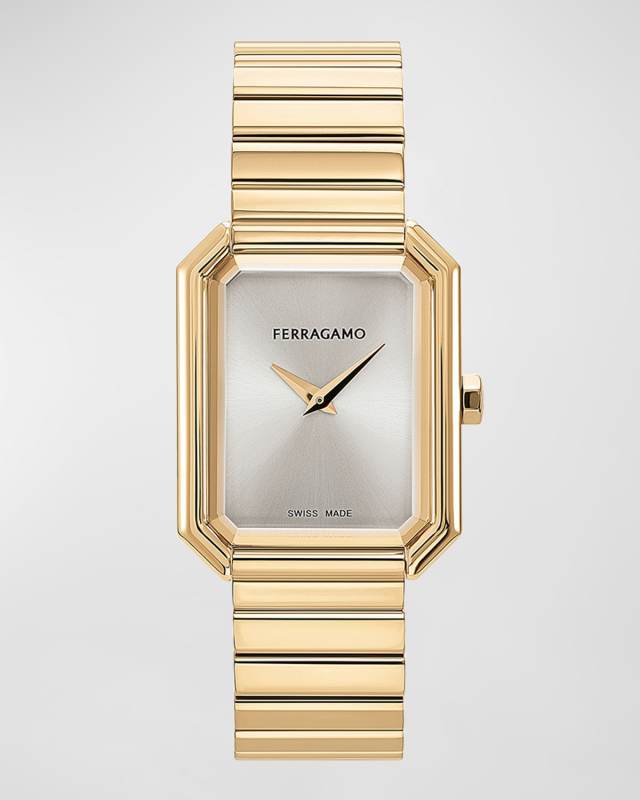 26.5x33.5mm Ferragamo Crystal Watch with Silver Dial, Yellow Gold