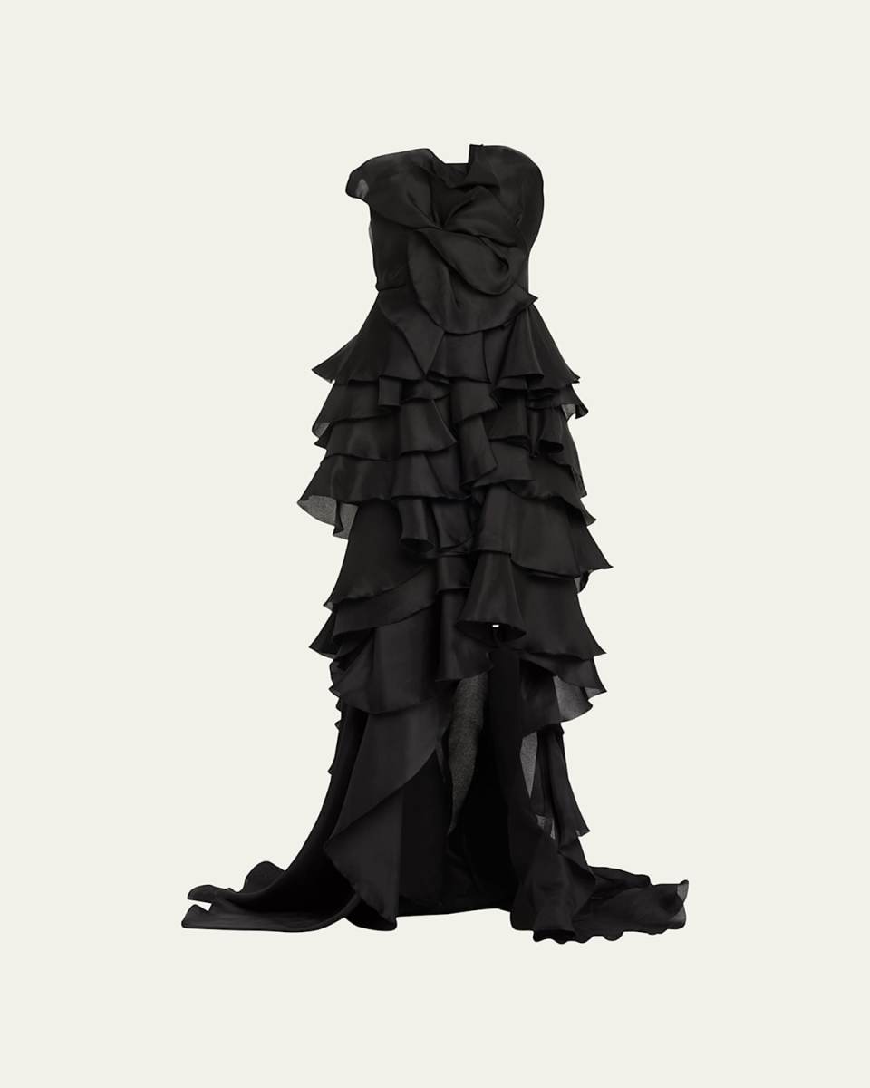 Strapless Tiered Ruffle Petal Gown