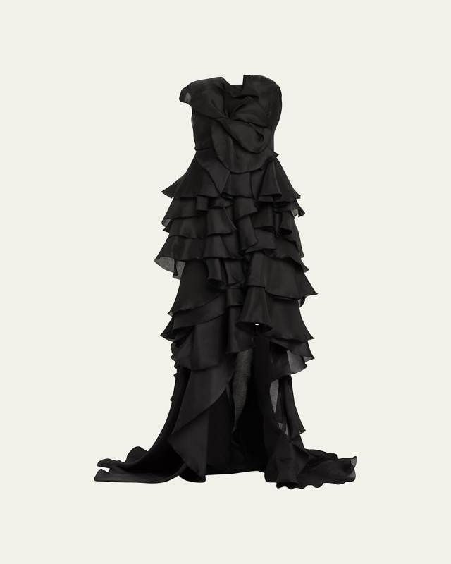 Strapless Tiered Ruffle Petal Gown