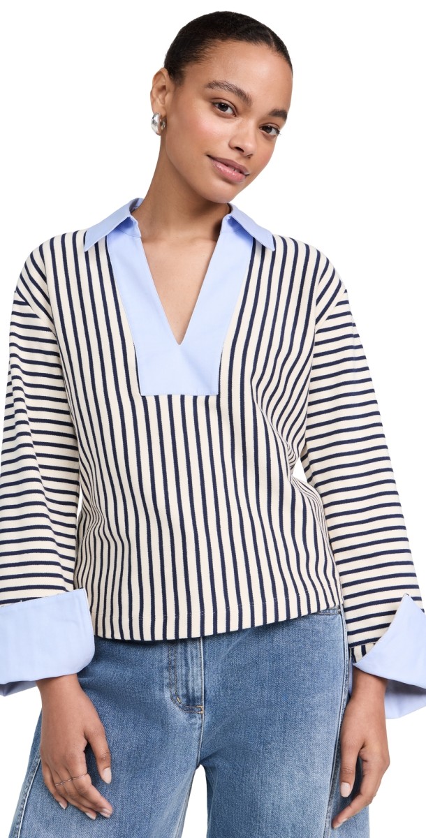 Tanya Taylor Whitney Top Cream/Maritime Blue