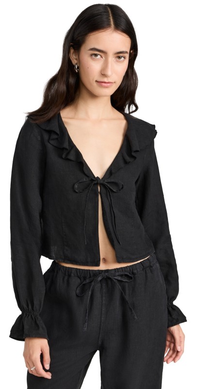 Nation LTD Camila Ruffle Tie Front Top Jet Black