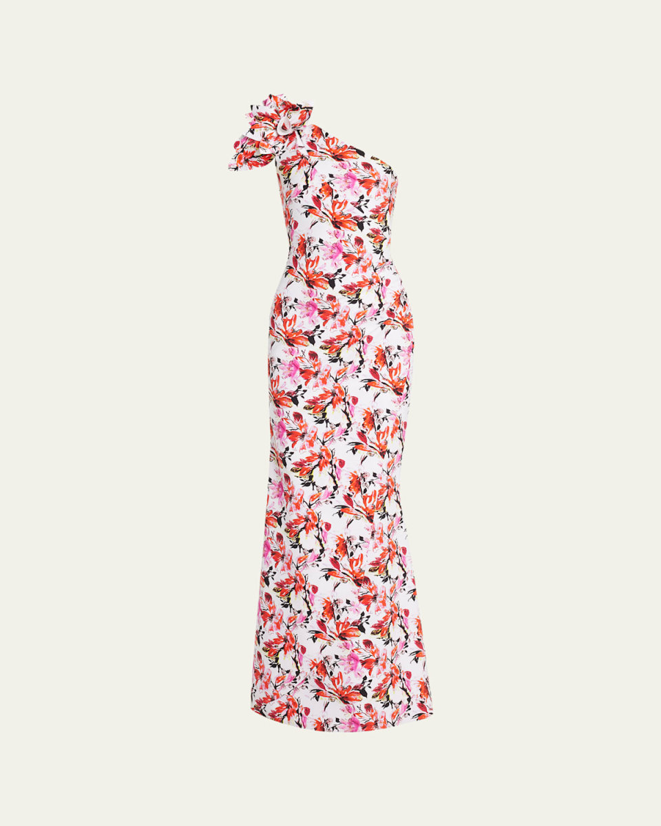 Gosia One-Shoulder Cutout Floral-Print Gown