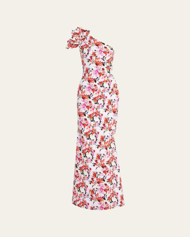 Gosia One-Shoulder Cutout Floral-Print Gown