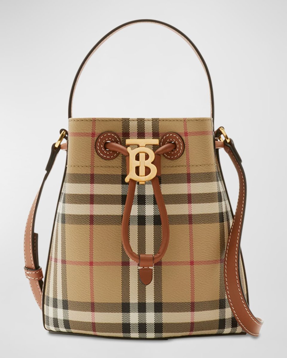 Drawstring Check Bucket Bag