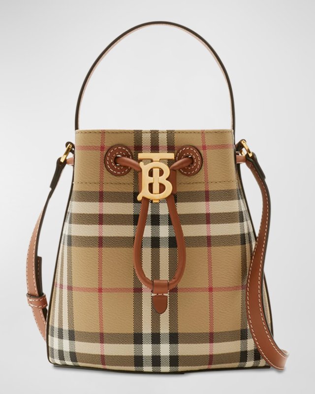 Drawstring Check Bucket Bag