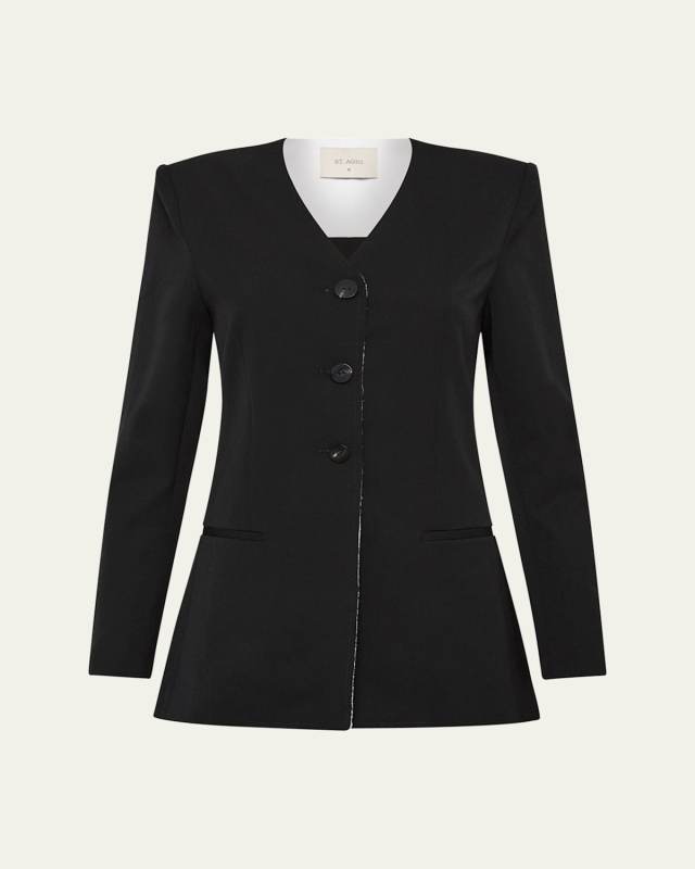 Collarless Raw Edge Blazer