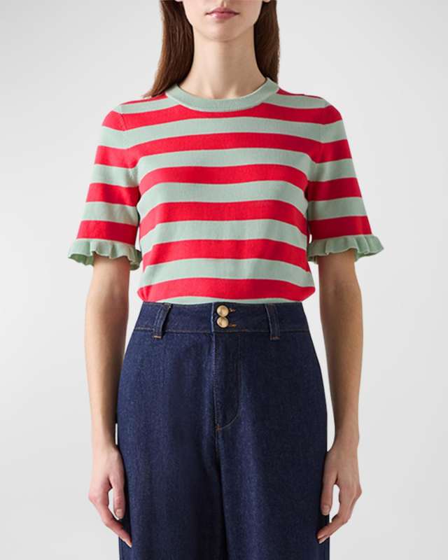 Bells Striped Crewneck Knit Top