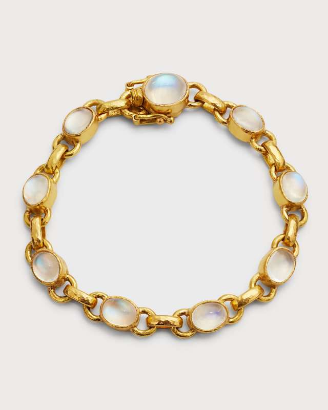 19K Yellow Gold Oval Moonstone Link Bracelet