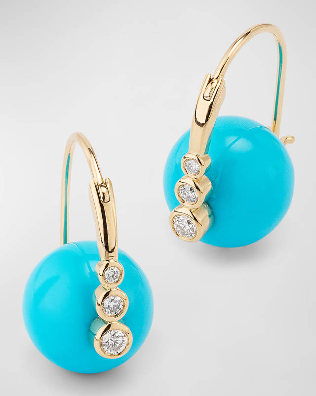 Graduated Bezel Bead Earrings on Turquoise