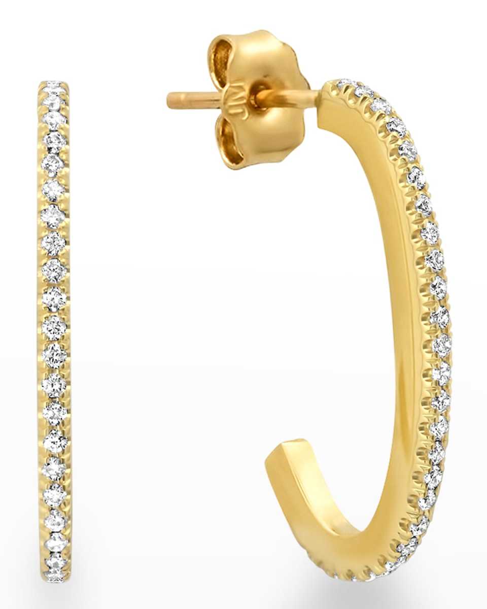 Small Elongated Edith Hoop Earrings with Diamond Pave