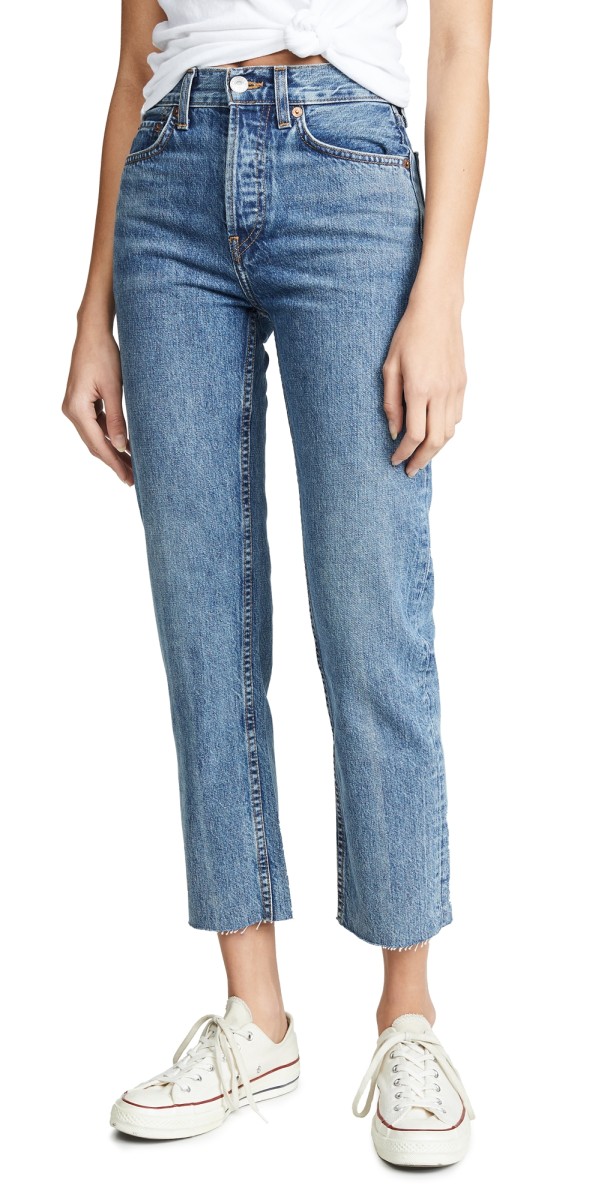 RE/DONE High Rise Rigid Stove Pipe Jeans Medium Vain