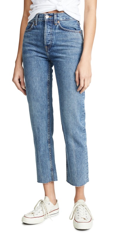 RE/DONE High Rise Rigid Stove Pipe Jeans Medium Vain