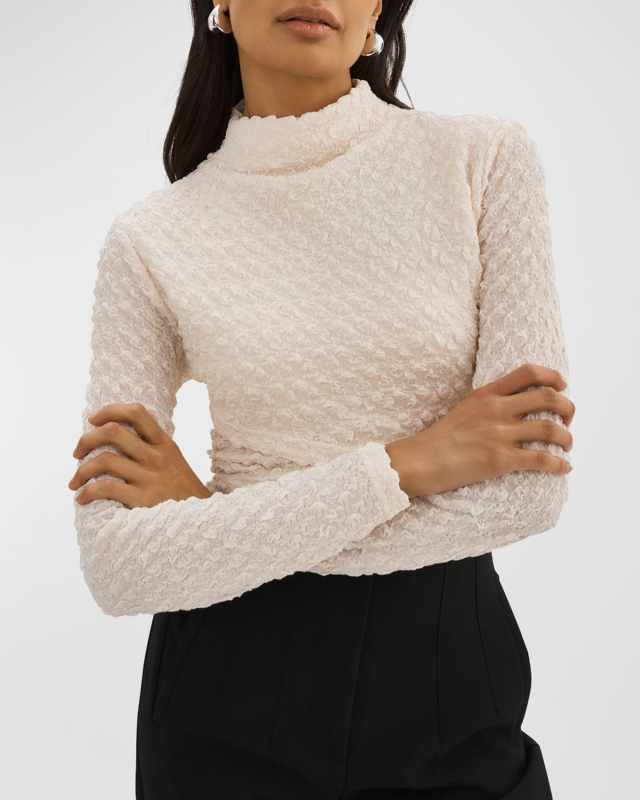 Velma Long-Sleeve Cloque Crop Top