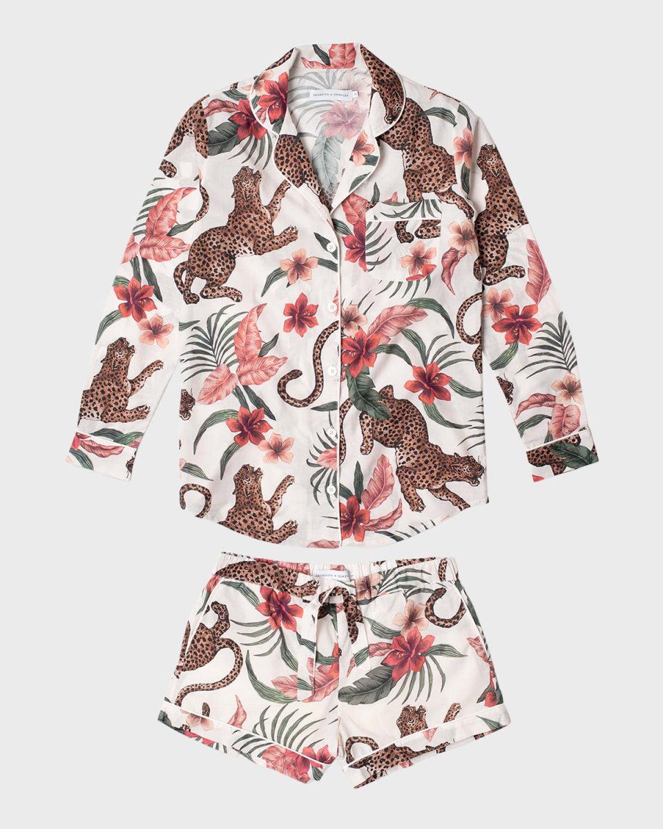 Animal-Print Cotton Shorty Pajama Set