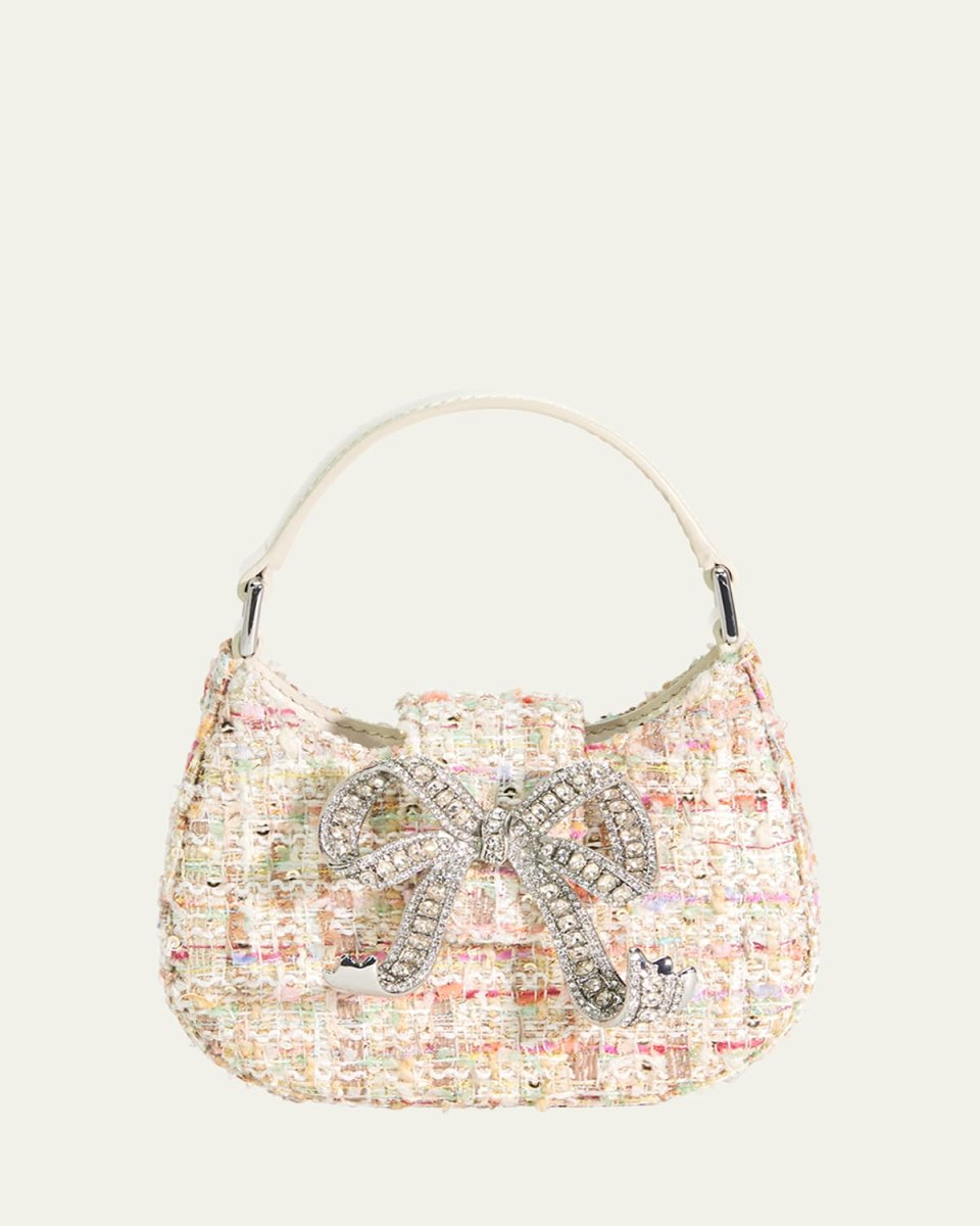 Girl's Boucle Micro Bag W/ Embellished Bow
