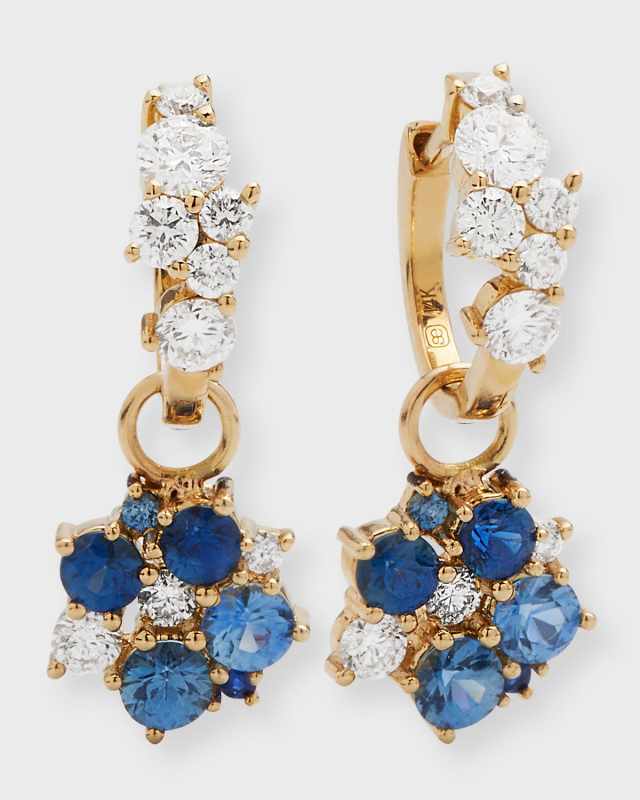 14K Yellow Gold Sapphire Cocktail Charm Huggie Earrings