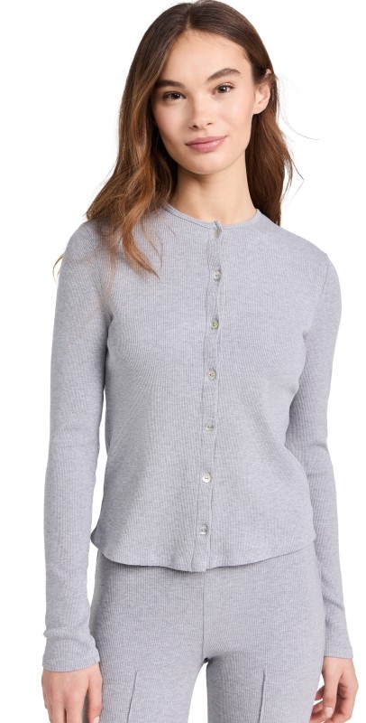 DONNI. Rib Cardi Sweater Heather Grey