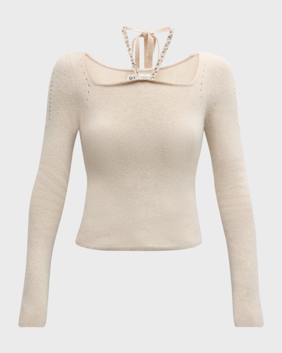 Beaded Long-Sleeve Shearling Top
