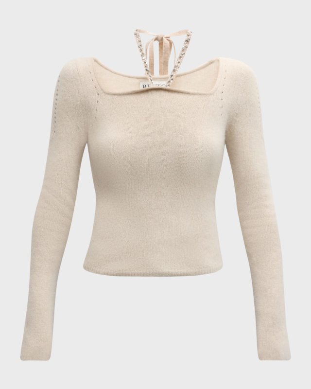 Beaded Long-Sleeve Shearling Top