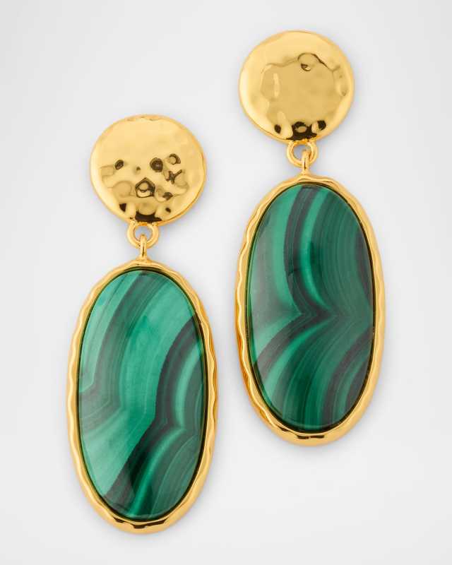 Malachite Oval Drop Earrings