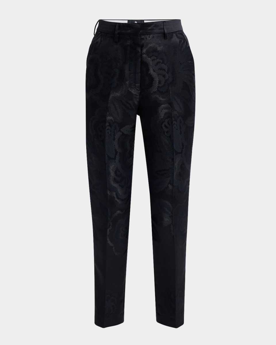 Floral Jacquard Slim-Leg Ankle Pants