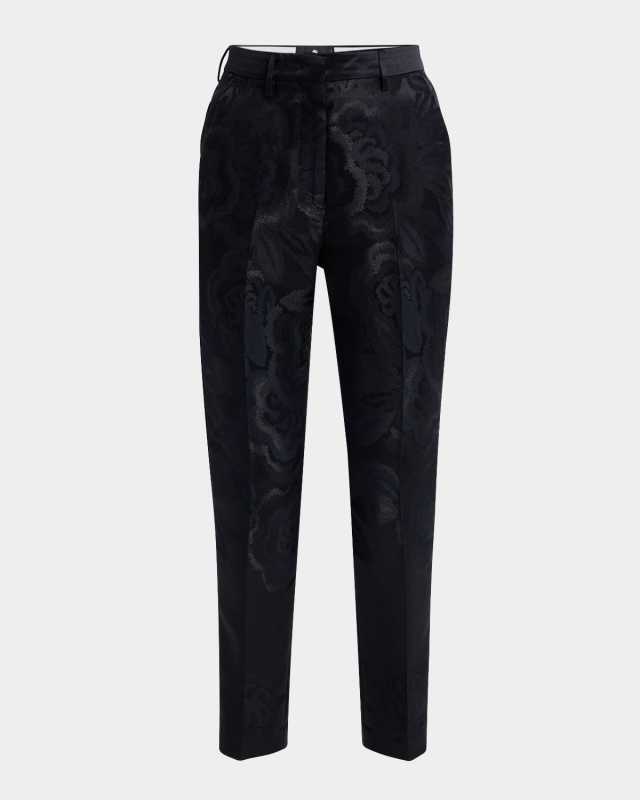 Floral Jacquard Slim-Leg Ankle Pants