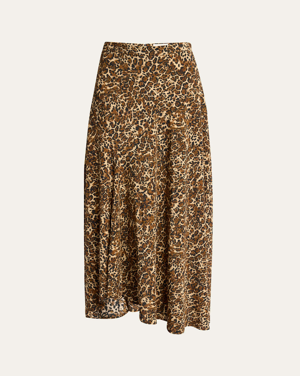 Sakura Cheetah Print Silk Midi Skirt