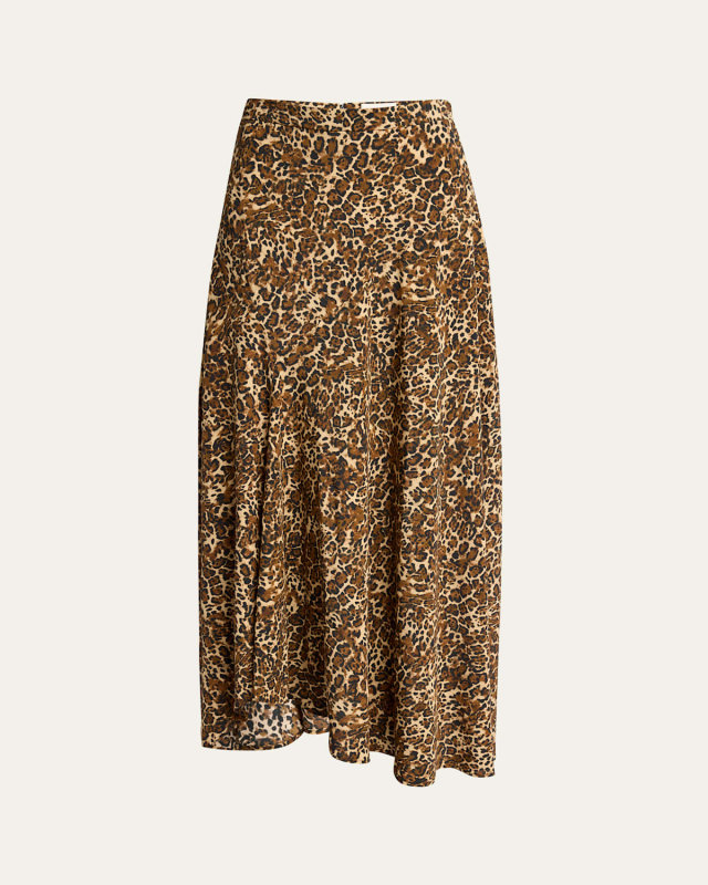 Sakura Cheetah Print Silk Midi Skirt