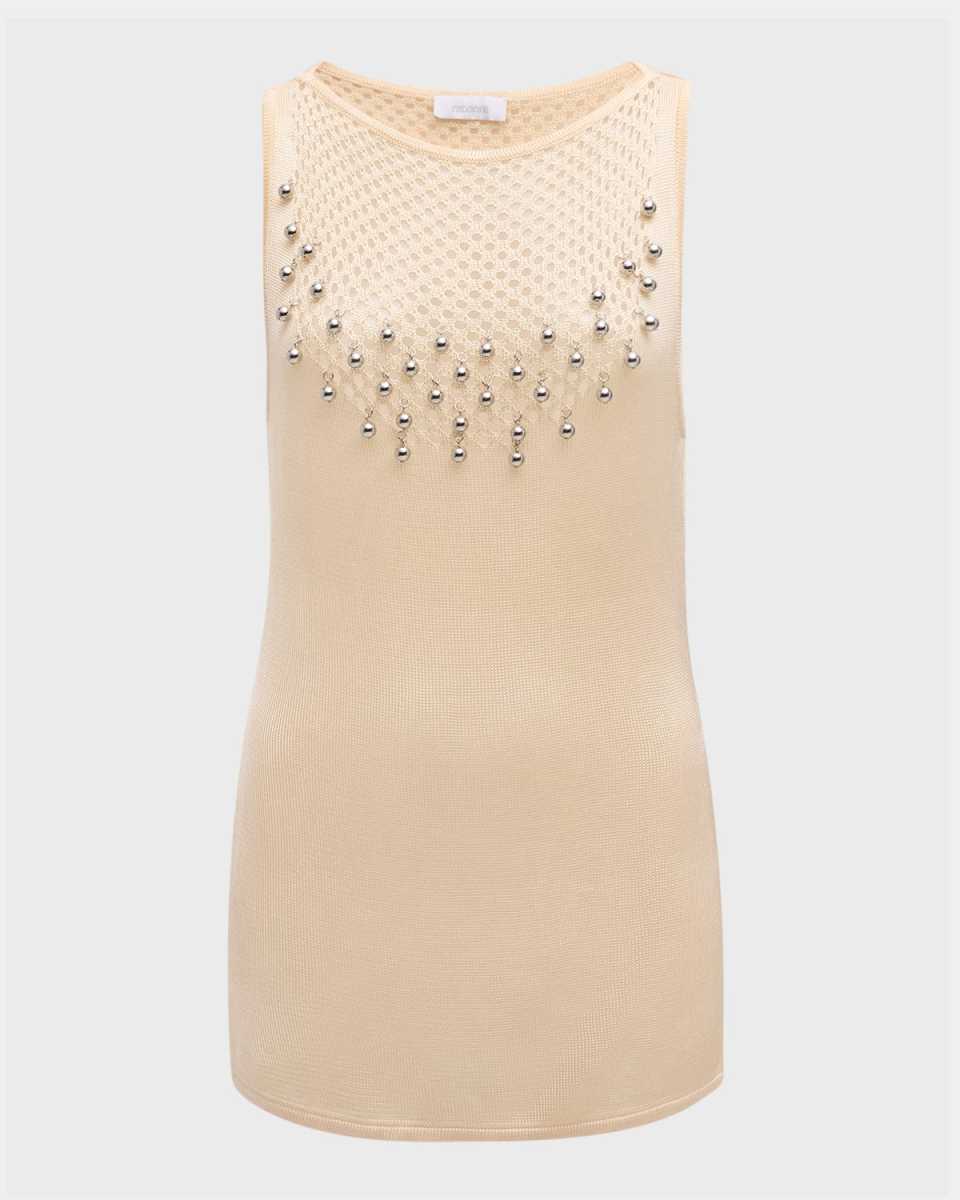 Embellished Open-Knit Tank Top