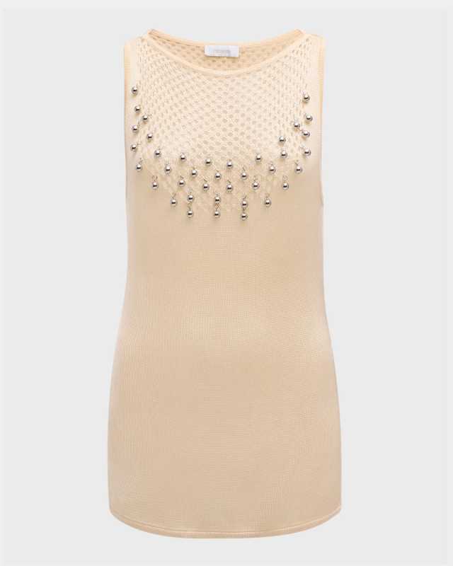 Embellished Open-Knit Tank Top