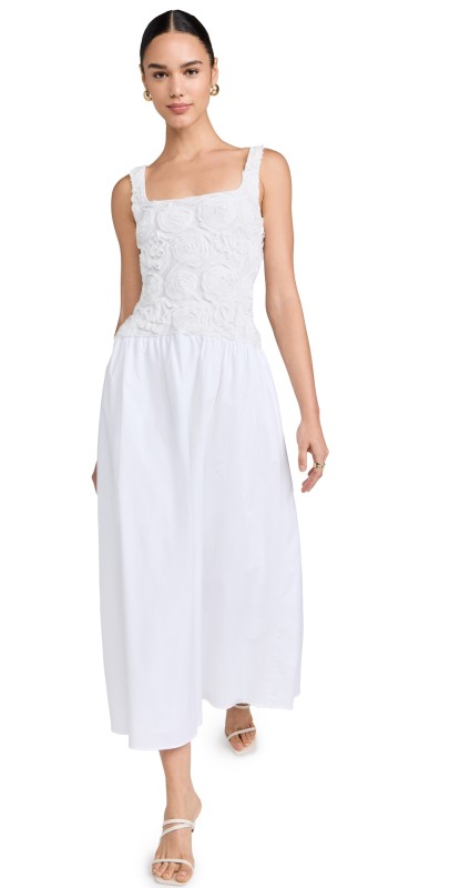 Show Me Your Mumu Bradshaw Maxi Dress Rosette Mesh White