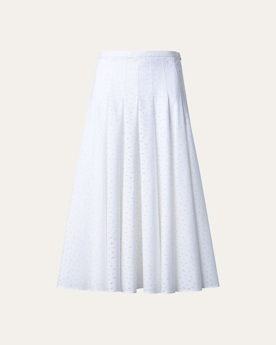 Lasercut Grid Flared Poplin Midi Skirt