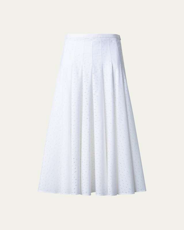 Lasercut Grid Flared Poplin Midi Skirt