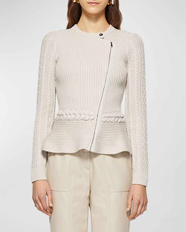 Andi Mixed-Knit Cotton Peplum Jacket