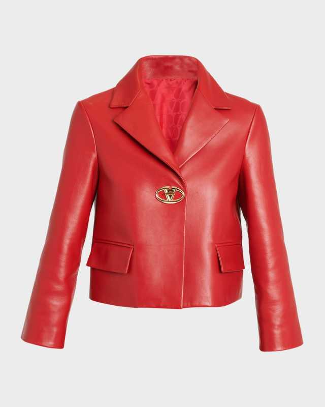 Evolution V-Logo Single-Breasted Nappa Leather Jacket