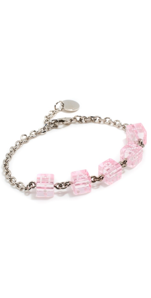 Marni Resin Dice Metal Chain Bracelet Pink Gummy