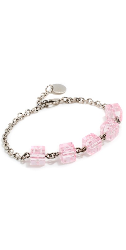 Marni Resin Dice Metal Chain Bracelet Pink Gummy